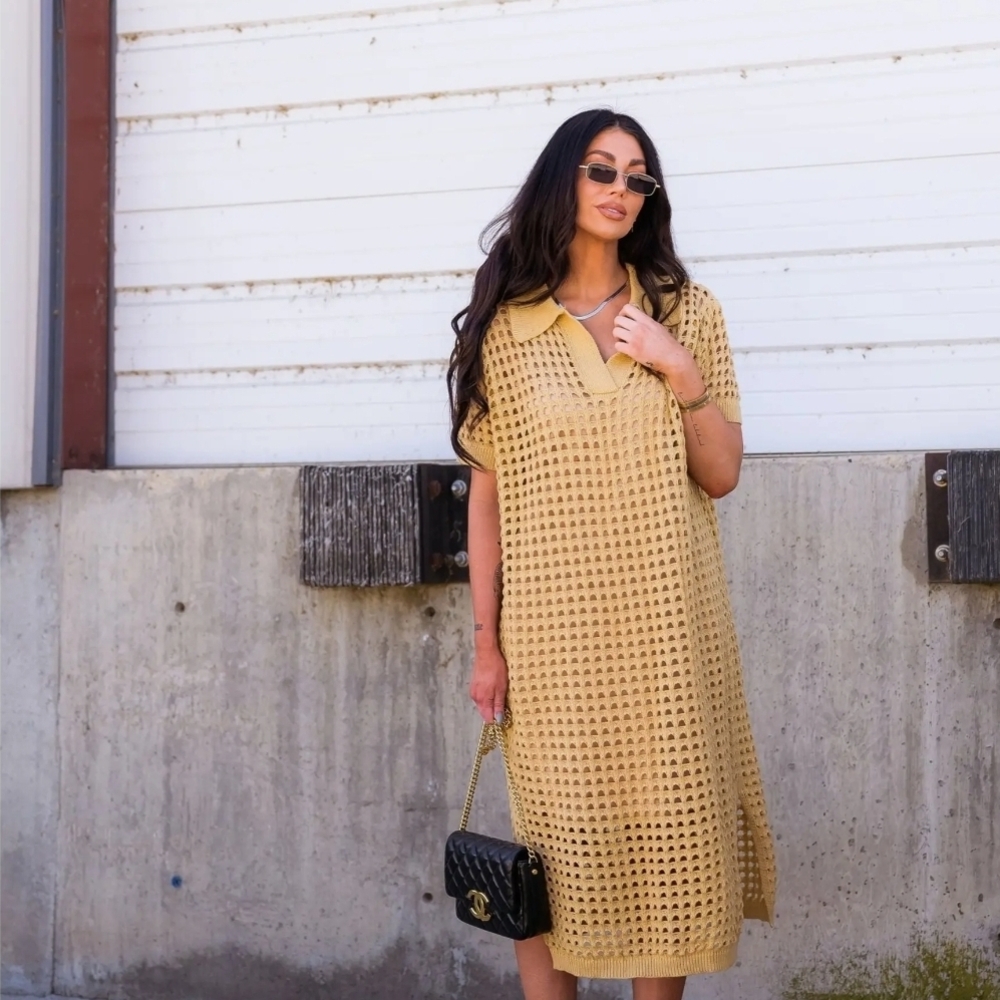 Elegant Tan Midi Dress